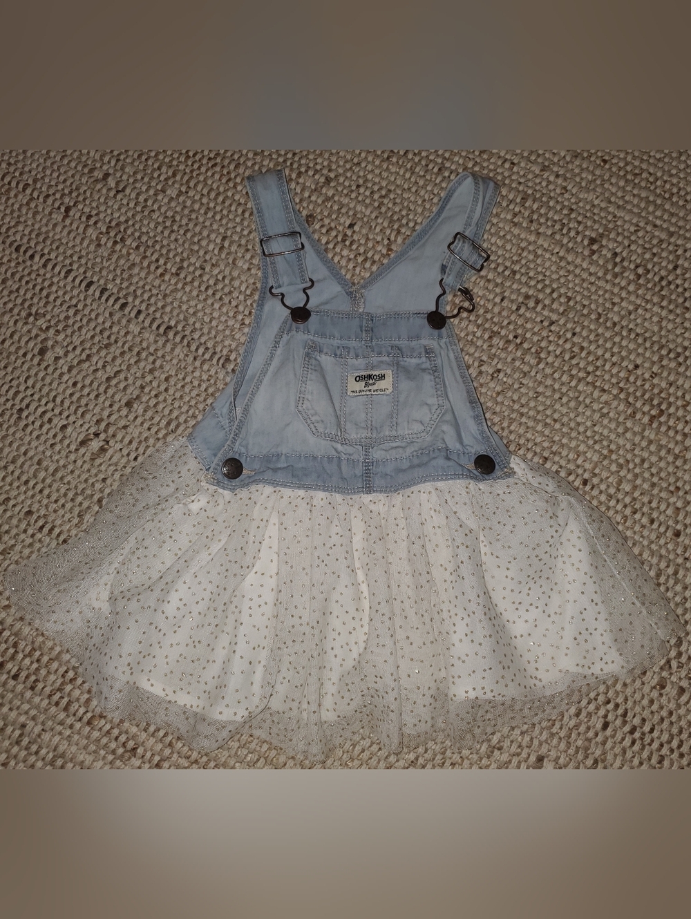 2T OshKosh B'gosh Light Blue Denim Overall with White Sparkle Tulle Skirt